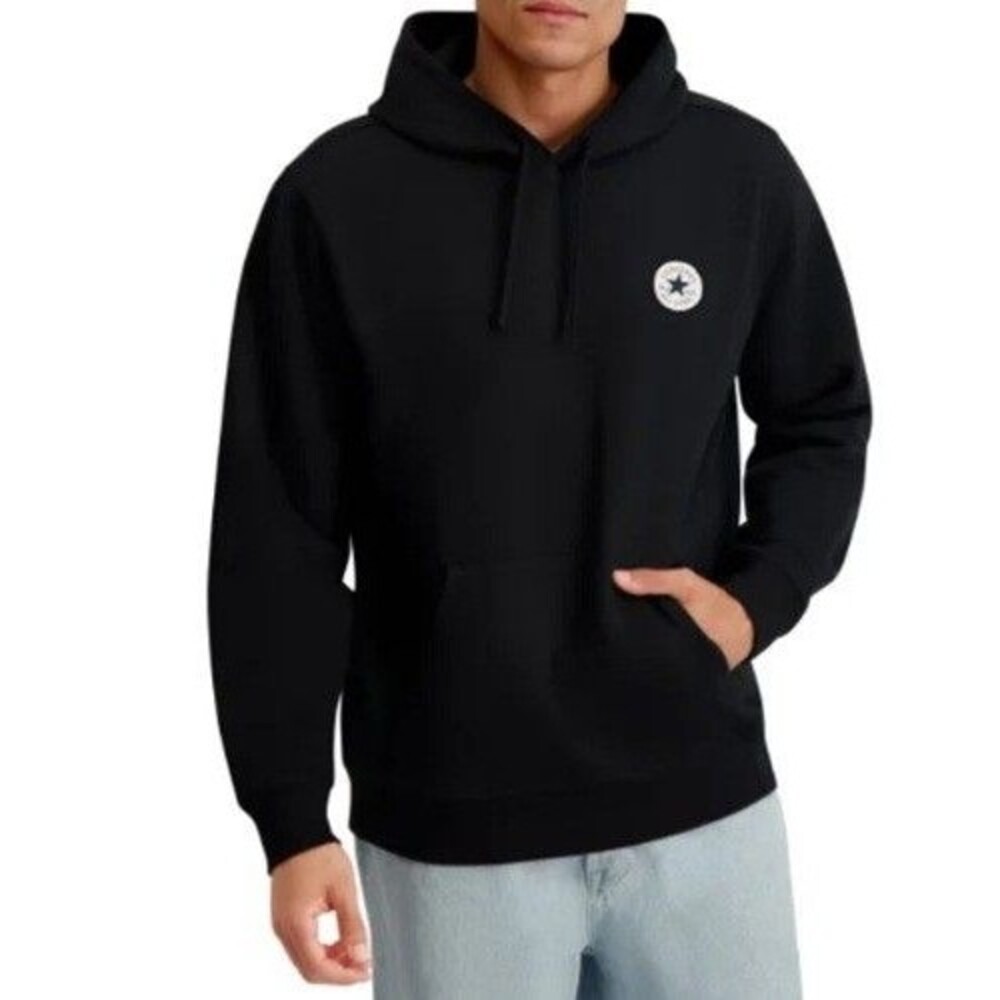 Converse Mens Hoodie Relaxed Fit Black Medium NWT Fleece Pullover Item 1943128